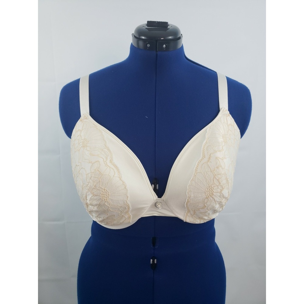 JMS Just My Size Adjustable Underwired Lace 3 Hook Tan Bra 40DD Molded Cup Y72